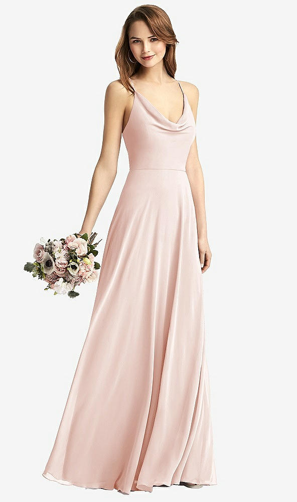 Front View - Blush Cowl Neck Criss Cross Back Maxi Dress