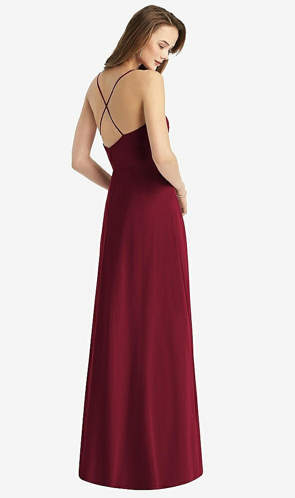 Back View - Burgundy Cowl Neck Criss Cross Back Maxi Dress