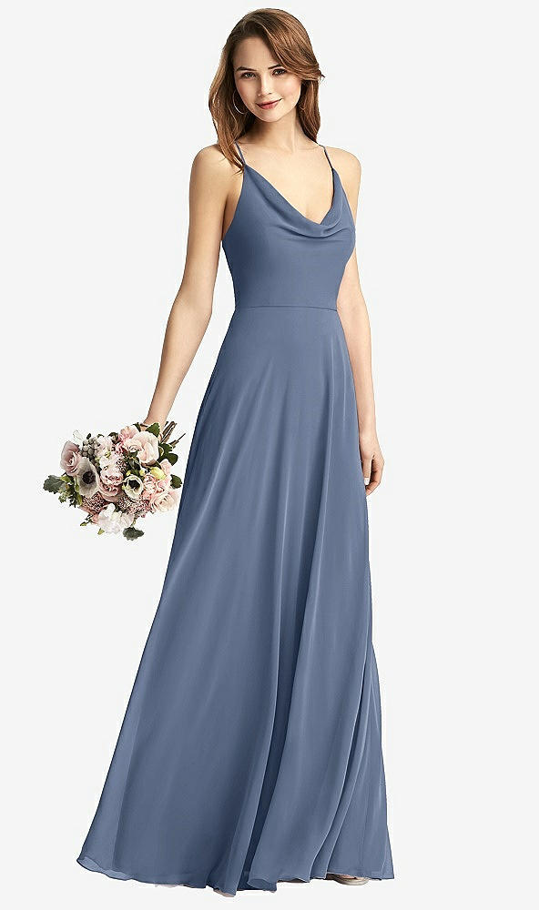 Front View - Larkspur Blue Cowl Neck Criss Cross Back Maxi Dress