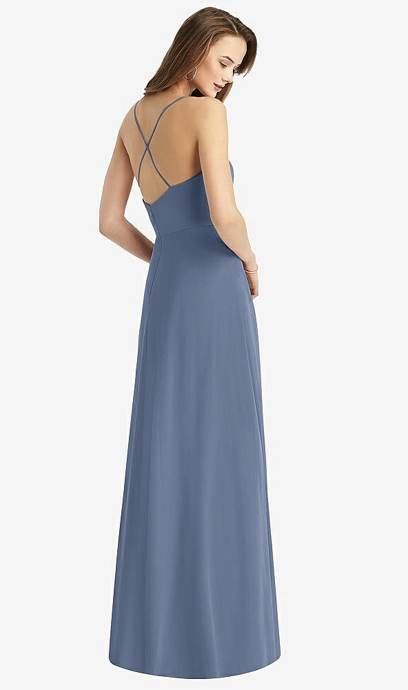 Back View - Larkspur Blue Cowl Neck Criss Cross Back Maxi Dress