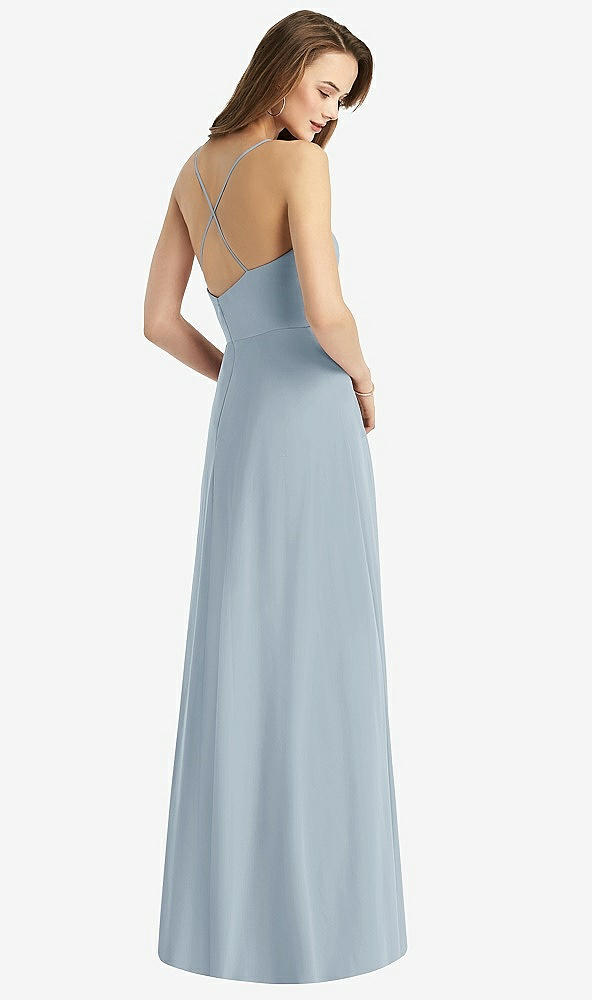 Back View - Mist Cowl Neck Criss Cross Back Maxi Dress