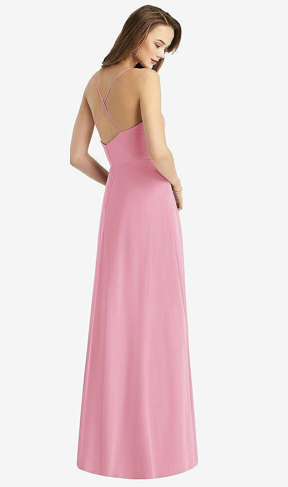 Back View - Peony Pink Cowl Neck Criss Cross Back Maxi Dress