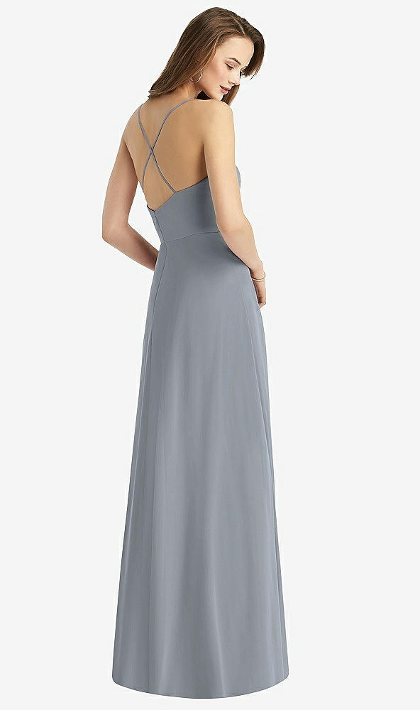 Back View - Platinum Cowl Neck Criss Cross Back Maxi Dress