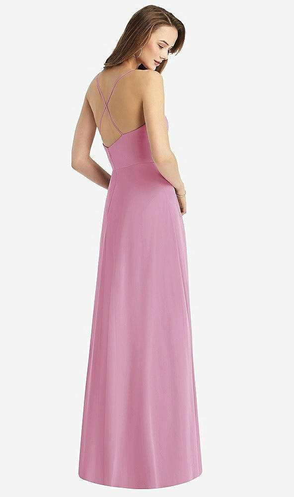 Back View - Powder Pink Cowl Neck Criss Cross Back Maxi Dress