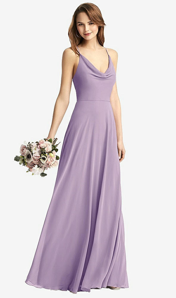 Front View - Pale Purple Cowl Neck Criss Cross Back Maxi Dress