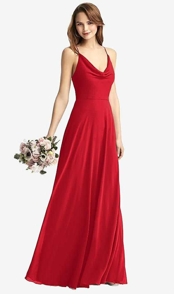 Front View - Parisian Red Cowl Neck Criss Cross Back Maxi Dress