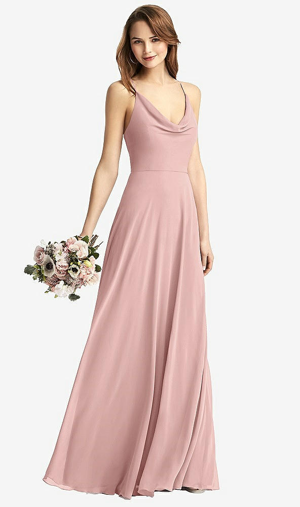 Front View - Rose - PANTONE Rose Quartz Cowl Neck Criss Cross Back Maxi Dress