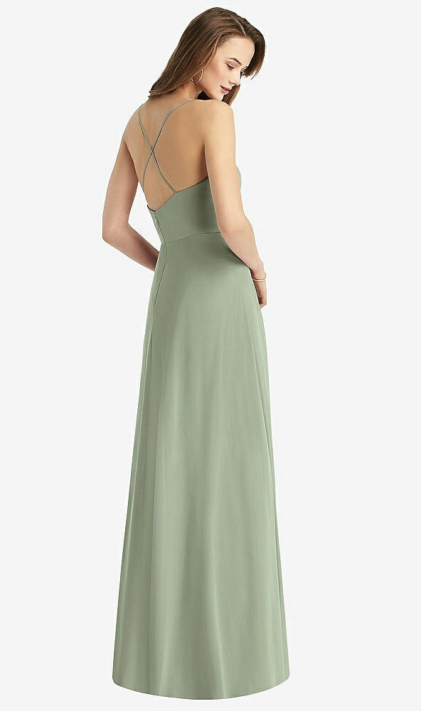 Back View - Sage Cowl Neck Criss Cross Back Maxi Dress