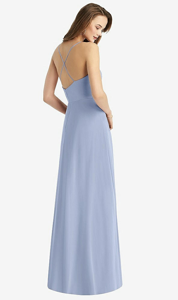 Back View - Sky Blue Cowl Neck Criss Cross Back Maxi Dress