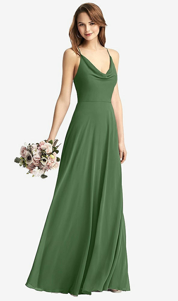 Front View - Vineyard Green Cowl Neck Criss Cross Back Maxi Dress