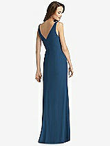 Rear View Thumbnail - Dusk Blue Sleeveless V-Back Long Trumpet Gown