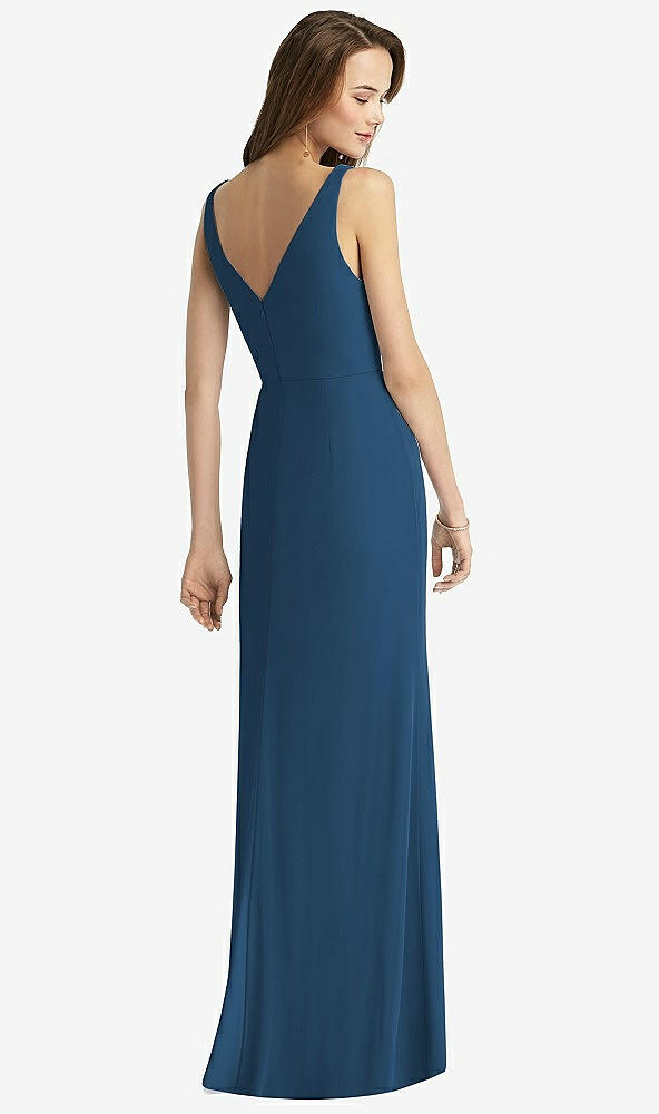 Back View - Dusk Blue Sleeveless V-Back Long Trumpet Gown