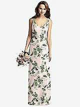 Front View Thumbnail - Palm Beach Print Sleeveless V-Back Long Trumpet Gown