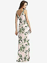 Rear View Thumbnail - Palm Beach Print Sleeveless V-Back Long Trumpet Gown