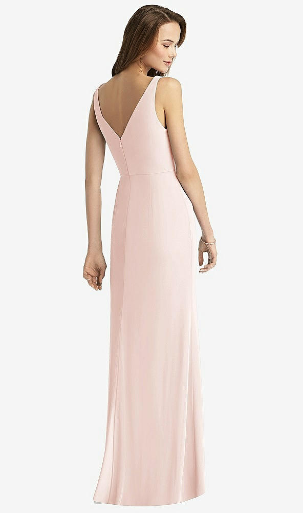 Back View - Blush Sleeveless V-Back Long Trumpet Gown