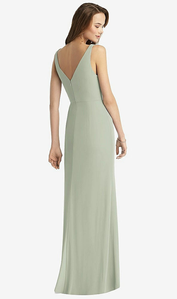 Back View - Celadon Sleeveless V-Back Long Trumpet Gown