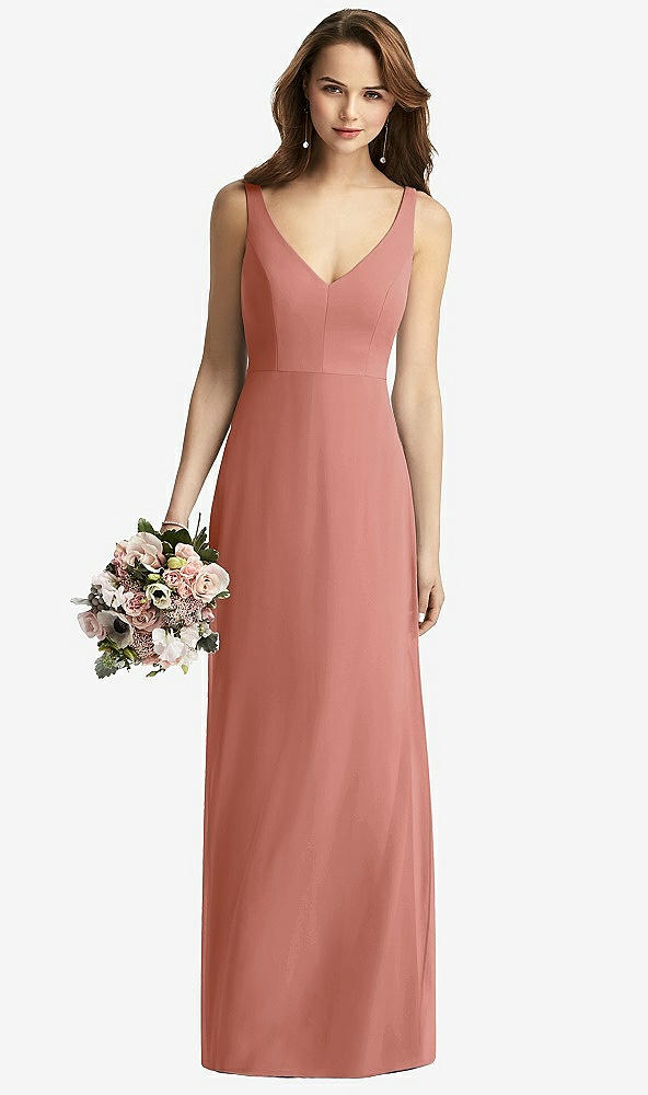 Front View - Desert Rose Sleeveless V-Back Long Trumpet Gown