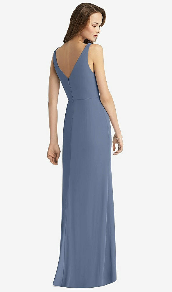 Back View - Larkspur Blue Sleeveless V-Back Long Trumpet Gown