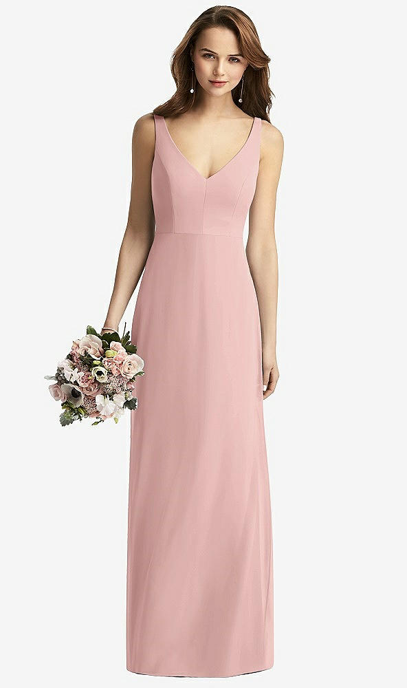 Front View - Rose - PANTONE Rose Quartz Sleeveless V-Back Long Trumpet Gown