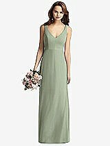 Front View Thumbnail - Sage Sleeveless V-Back Long Trumpet Gown