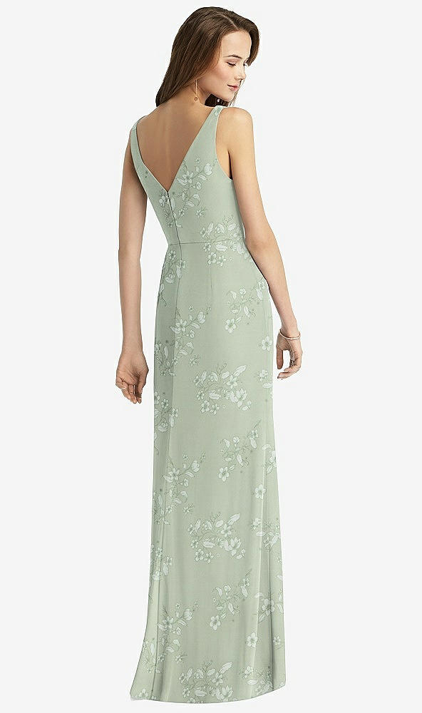 Back View - Vintage Primrose Sage Sleeveless V-Back Long Trumpet Gown