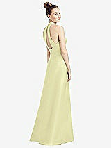 Front View Thumbnail - Butter Yellow High-Neck Cutout Satin Dress with Pockets