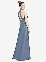 Front View Thumbnail - Larkspur Blue High-Neck Cutout Satin Dress with Pockets