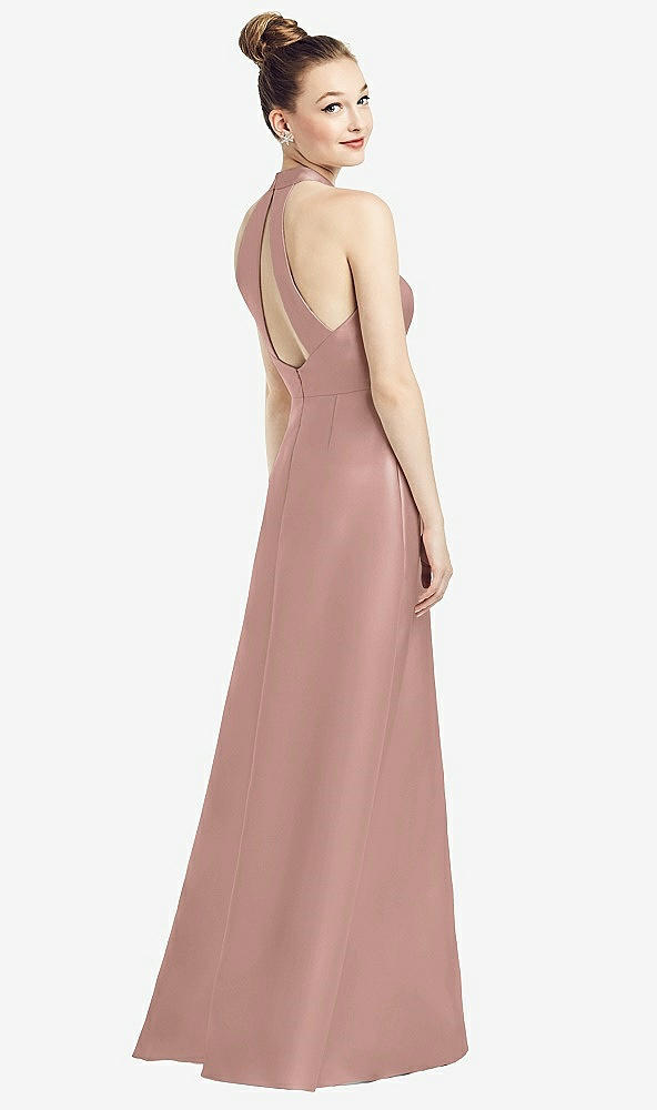 Front View - Neu Nude High-Neck Cutout Satin Dress with Pockets