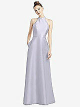 Rear View Thumbnail - Silver Dove High-Neck Cutout Satin Dress with Pockets