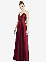 Front View Thumbnail - Burgundy Draped Wrap Satin Maxi Dress with Pockets