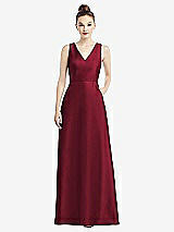 Front View Thumbnail - Burgundy Sleeveless V-Neck Satin Dress with Pockets