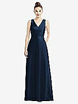 Front View Thumbnail - Midnight Navy Sleeveless V-Neck Satin Dress with Pockets