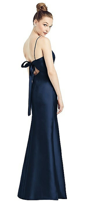 Open-Back Bow Tie Satin Trumpet Gown