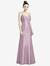 Rear View Thumbnail - Suede Rose Open-Back Bow Tie Satin Trumpet Gown