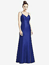 Rear View Thumbnail - Cobalt Blue Open-Back Bow Tie Satin Trumpet Gown