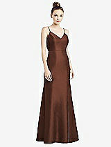 Rear View Thumbnail - Cognac Open-Back Bow Tie Satin Trumpet Gown