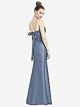 Front View Thumbnail - Larkspur Blue Open-Back Bow Tie Satin Trumpet Gown