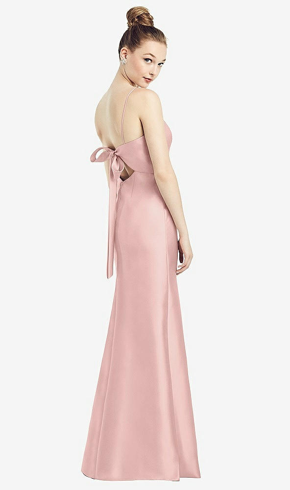 Front View - Rose - PANTONE Rose Quartz Open-Back Bow Tie Satin Trumpet Gown