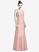 Rear View Thumbnail - Rose - PANTONE Rose Quartz Open-Back Bow Tie Satin Trumpet Gown