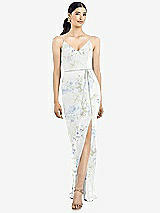 Rear View Thumbnail - Bleu Garden Ruffled Back Chiffon Dress with Jeweled Sash