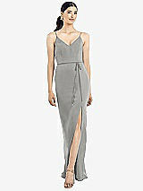 Rear View Thumbnail - Chelsea Gray Ruffled Back Chiffon Dress with Jeweled Sash