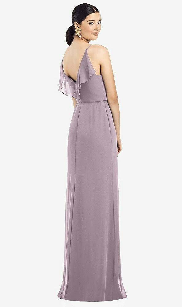 Front View - Lilac Dusk Ruffled Back Chiffon Dress with Jeweled Sash