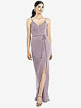 Rear View Thumbnail - Lilac Dusk Ruffled Back Chiffon Dress with Jeweled Sash