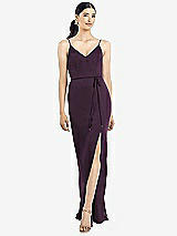 Rear View Thumbnail - Aubergine Ruffled Back Chiffon Dress with Jeweled Sash