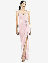 Rear View Thumbnail - Ballet Pink Ruffled Back Chiffon Dress with Jeweled Sash