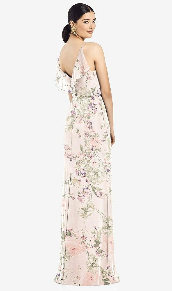 Front View - Blush Garden Ruffled Back Chiffon Dress with Jeweled Sash