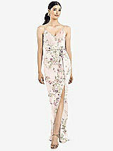 Rear View Thumbnail - Blush Garden Ruffled Back Chiffon Dress with Jeweled Sash