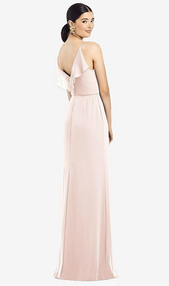 Front View - Blush Ruffled Back Chiffon Dress with Jeweled Sash