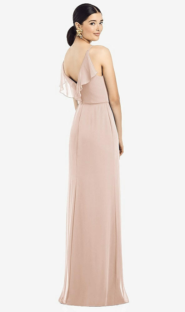 Front View - Cameo Ruffled Back Chiffon Dress with Jeweled Sash