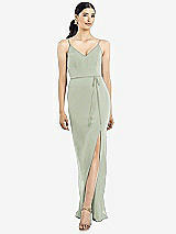 Rear View Thumbnail - Celadon Ruffled Back Chiffon Dress with Jeweled Sash